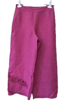 Gr. 34 LEINENHOSE weite Beine zT. bestickt Beerenton s.Masse