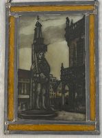 ANTIKE SCHÖNE GLASMALEREI BREMEN mit „Roland-Statue“ / 1955