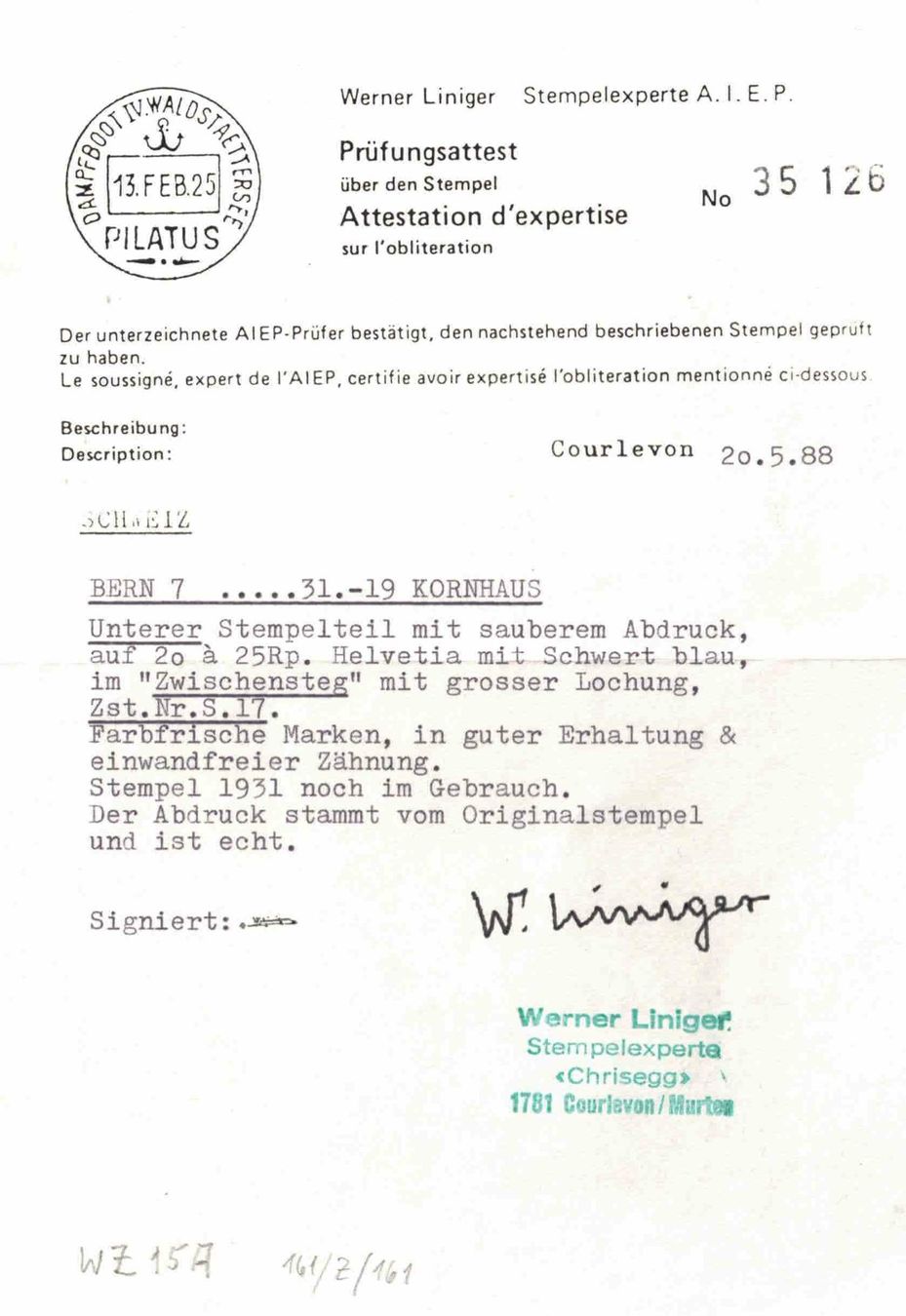 Alle Briefmarken: Zwischensteg  S17 ʘ mit Attest – Neu (gemäss Beschreibung) aus Nuglar von Stamp88 1