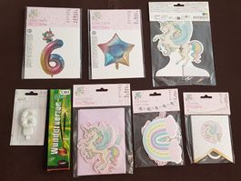 Geburtstag-Party-Set für 6 Jahre Einhorn Dekoration neu 