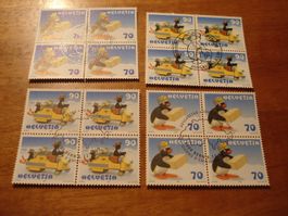 Satz Pingu mit + ohne Schnur 1999, 2 FDC + 4ererblock ET-o
