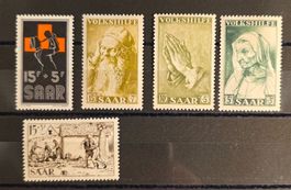Saarland 1954-1956 Volkshilfe Rotes Kreuz Set (5 Stk.)