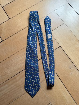 HERMÈS - Seide Krawatte blau mit Tieren