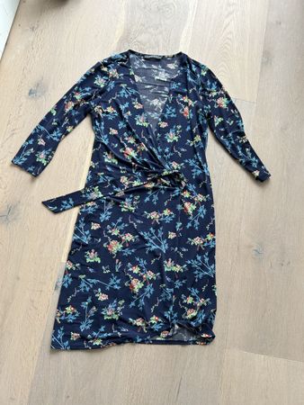 Wickelkleid Kleid blau Blumen stretch Esprit Gr. XS 36
