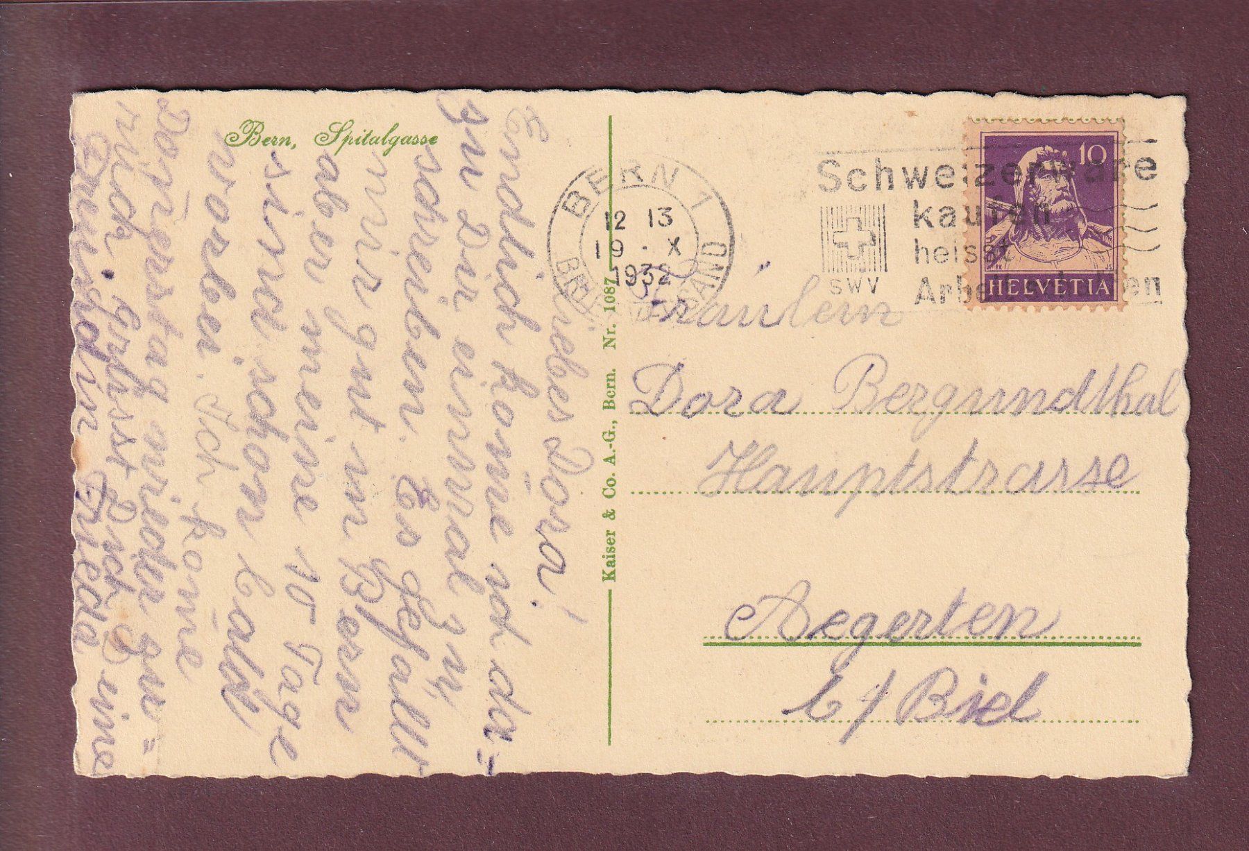 Ansichtskarten: BERN - Spitalgasse - 1932 – Gebraucht aus Pully von nicecards 1