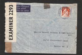 Zensur-Brief : Biel - London , 16.l.1941, sitzende Helvetia