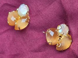 Citrine Ohrringe facettierte Quarze mit Perlen, 3X3 cm