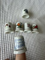 Collection - 6 dés à coudre en porcelaine fleurs & oiseaux