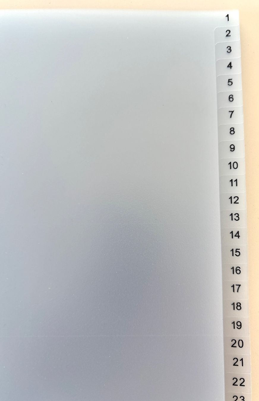 Zahlenregister - PP, 1 - 31, grau, A4, 31 Blatt