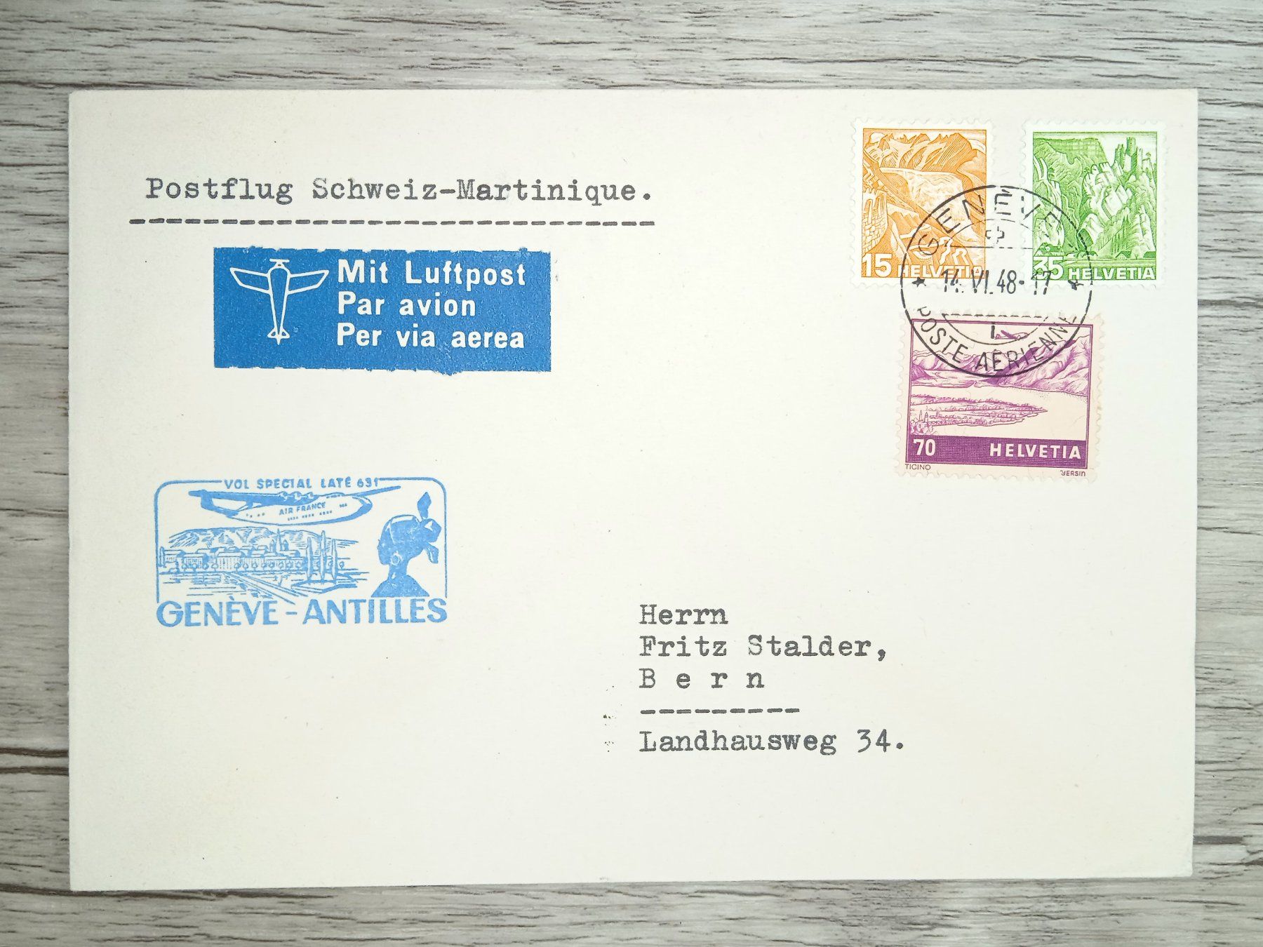 Tutti i francobolli: TR72 Enveloppe + Timbre Suisse 1948 – Usato da Cousset venduto da Patrick_Collections