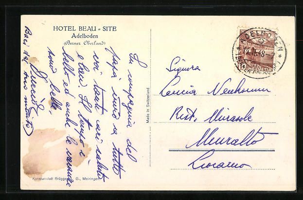 Cartoline postali: Adelboden /Berneroberland, Hotel Beau-Si – Usato da Berlin venduto da bartko-reher 1