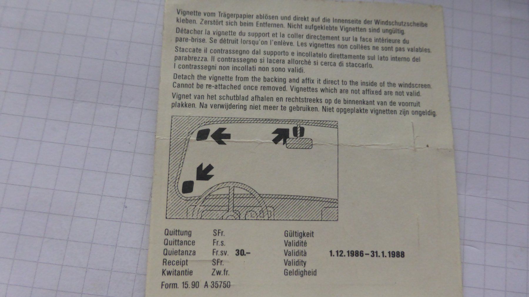 Autobahnvignetten: Autobahnvignette 1986 – Gebraucht aus Brittnau von Ranais 1