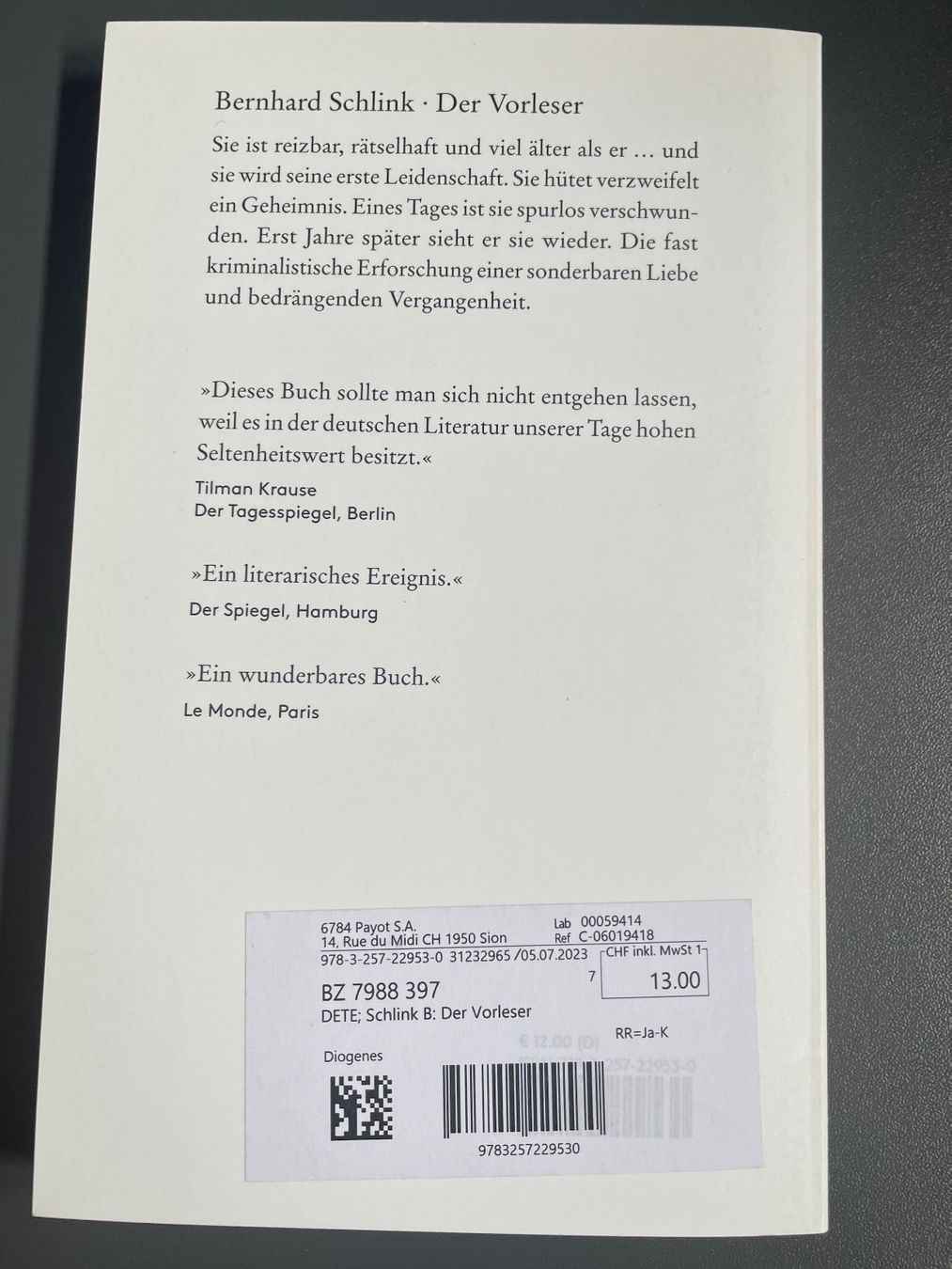 Livres: Der Vorleser  Bernhard Schlink – D'occasion à Chamoson par daleva0204 1