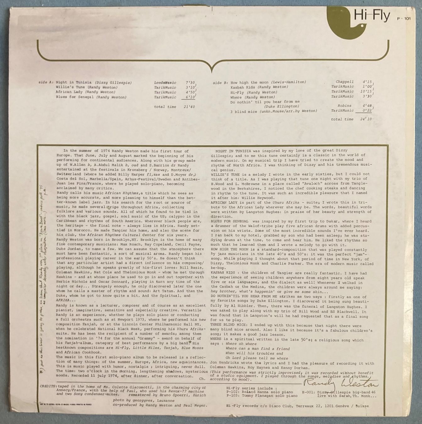 Vinyles: RANDY WESTON - INFORMAL SOLO – D'occasion à Poliez-Pittet par Newtown-Records 1