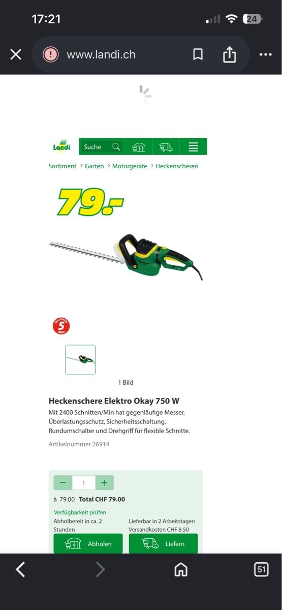 Tutti gli attrezzi: Heckenschere Elektro Okay 750W – Usato da Mühledorf SO venduto da Dania77 5