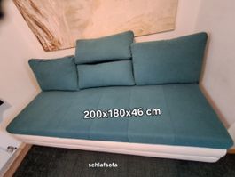 Schlafsofa Petrol Weiss Masse 200x180x46 cm Stoffbezug