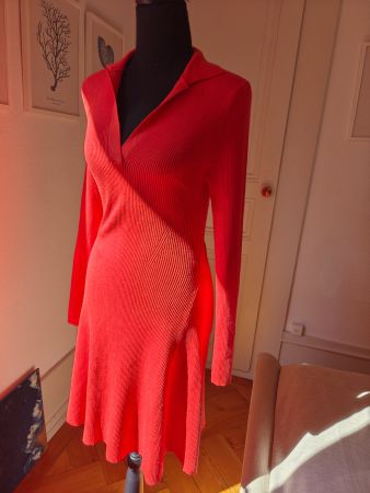 Zara flame ribbed knit sweater dress polo collar fit flare M