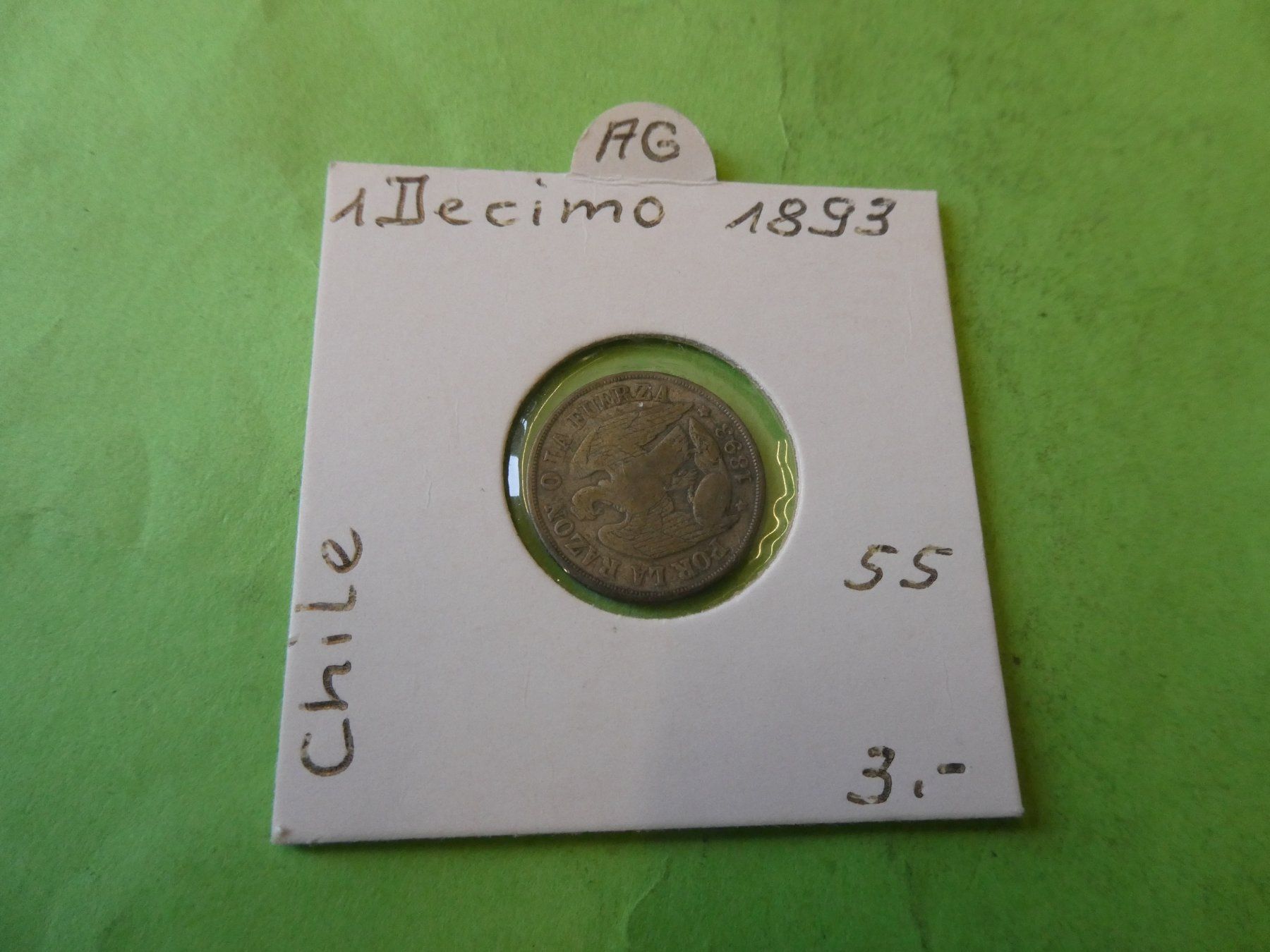 Toutes les monnaies: Chile 1893, 1 Decimo - Silber – D'occasion à Hinterforst par Rohusri