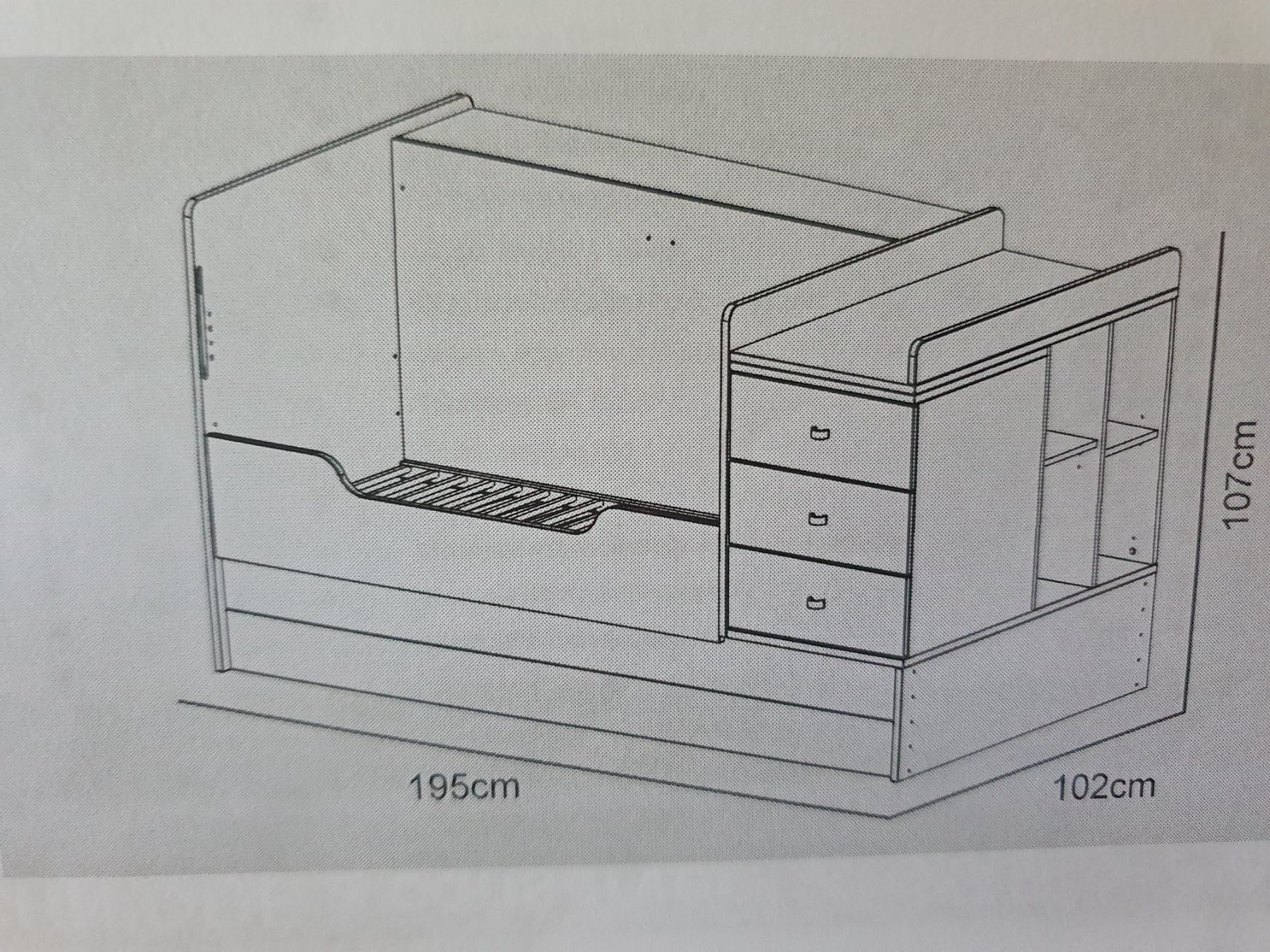 Letti: Lit bébé/mezzanine modifiable avec bureau et étagères. – Usato da Detligen venduto da Lapinsec 4