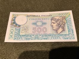 500 Italienische Lire Banknote, Jahrgang 1974, Top Zustand!