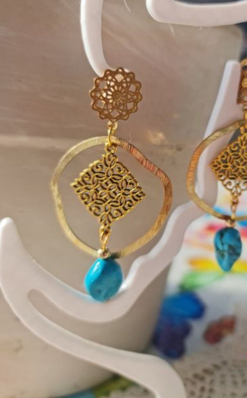 Orecchini pendenti & Orecchini a lobo: Boho Chic Turquoise & Gold Drop Earrings - Summer Style! – Nuovo e nell'imballaggio originale da Bouveret venduto da dou_g8q7 2