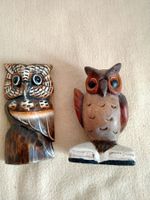 2er Set Holzfiguren Eulen,Handarbeit,Deko,Vintage!