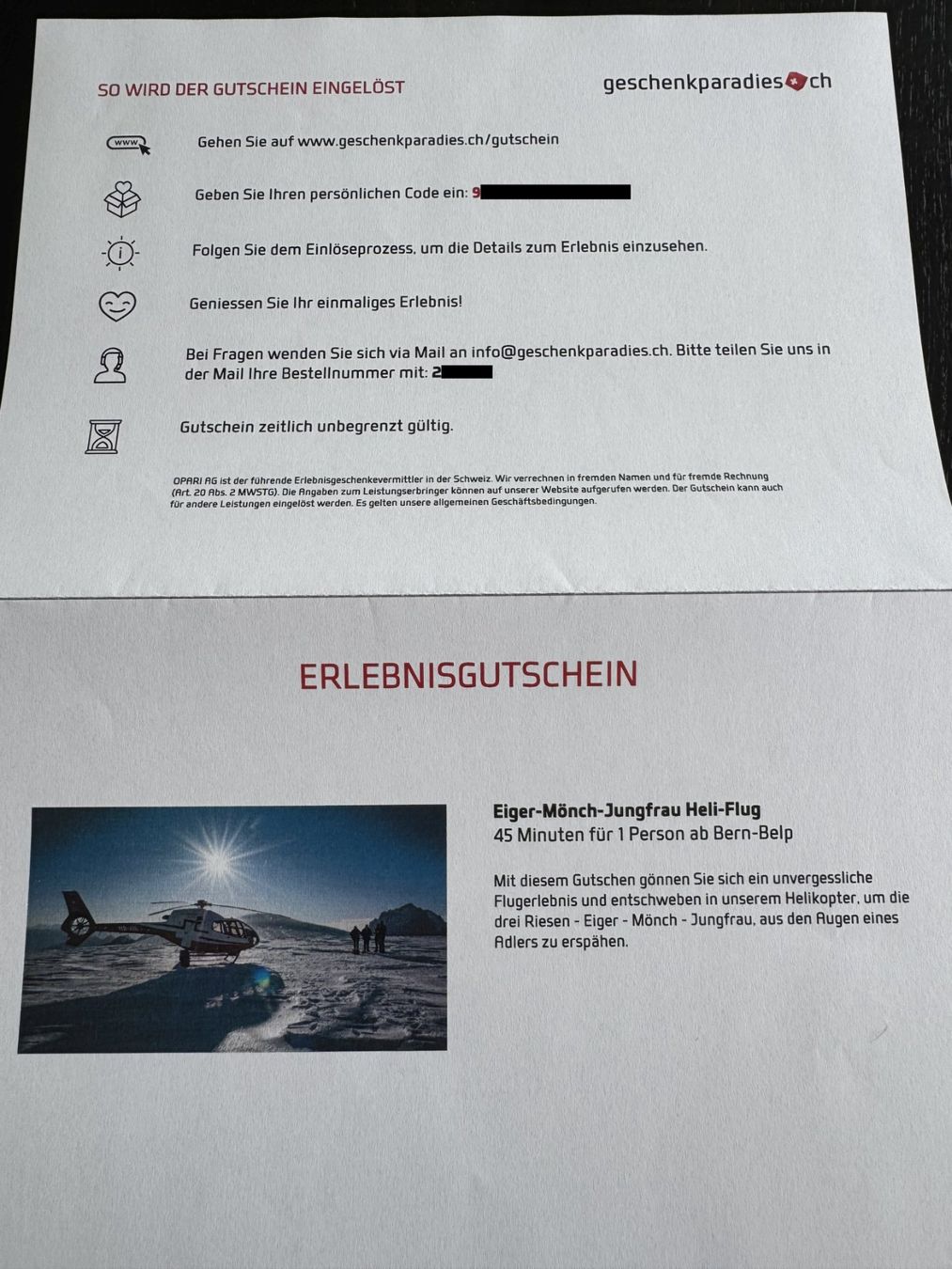 Gutscheine: 2x Eiger-Mönch-Jungfrau Helikopterflug Gutschein neu – Neu (gemäss Beschreibung) aus Gersau von Josef_1988 2