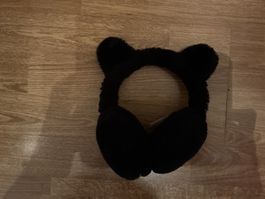 Ohrenschützer schwarz Plüsch mit Ohren neu
