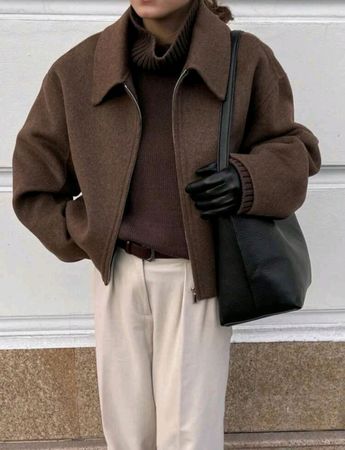 Dunkelbraune Wollmix-Jacke mit Reißverschluss Neu!
