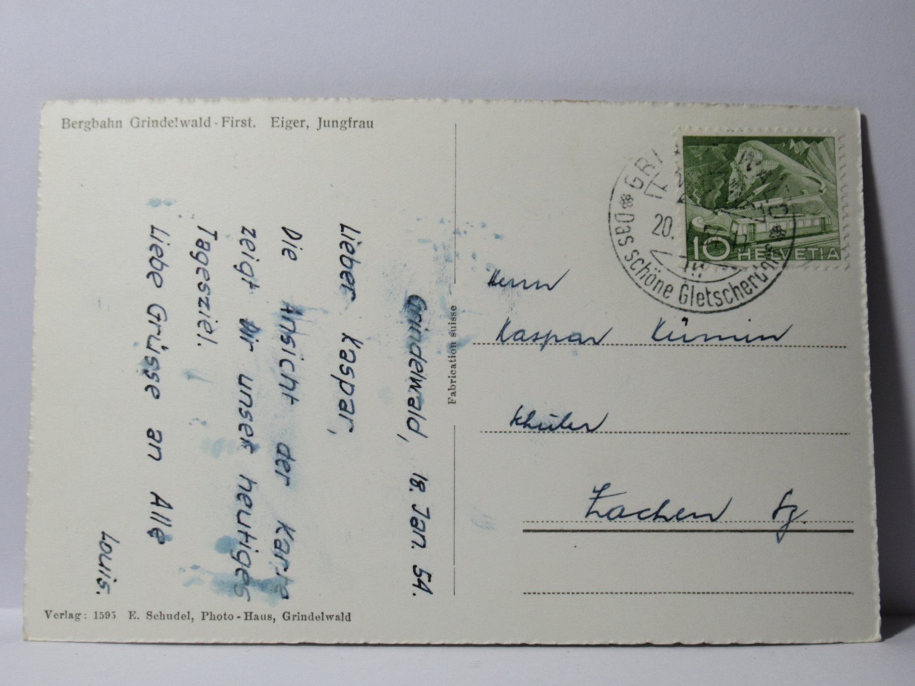 Ansichtskarten: Bergbahn Grindelwald - First , Eiger , Jungfrau 1954 – Gebraucht aus Grenchen von Bluemchen1900 1