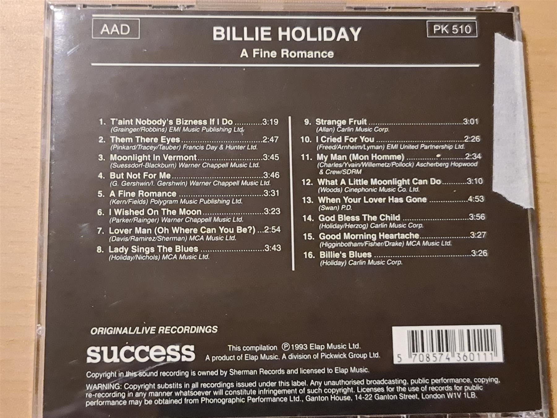 CDs: Billie Holiday a fine romance – Gebraucht aus Dintikon von Vexi 1