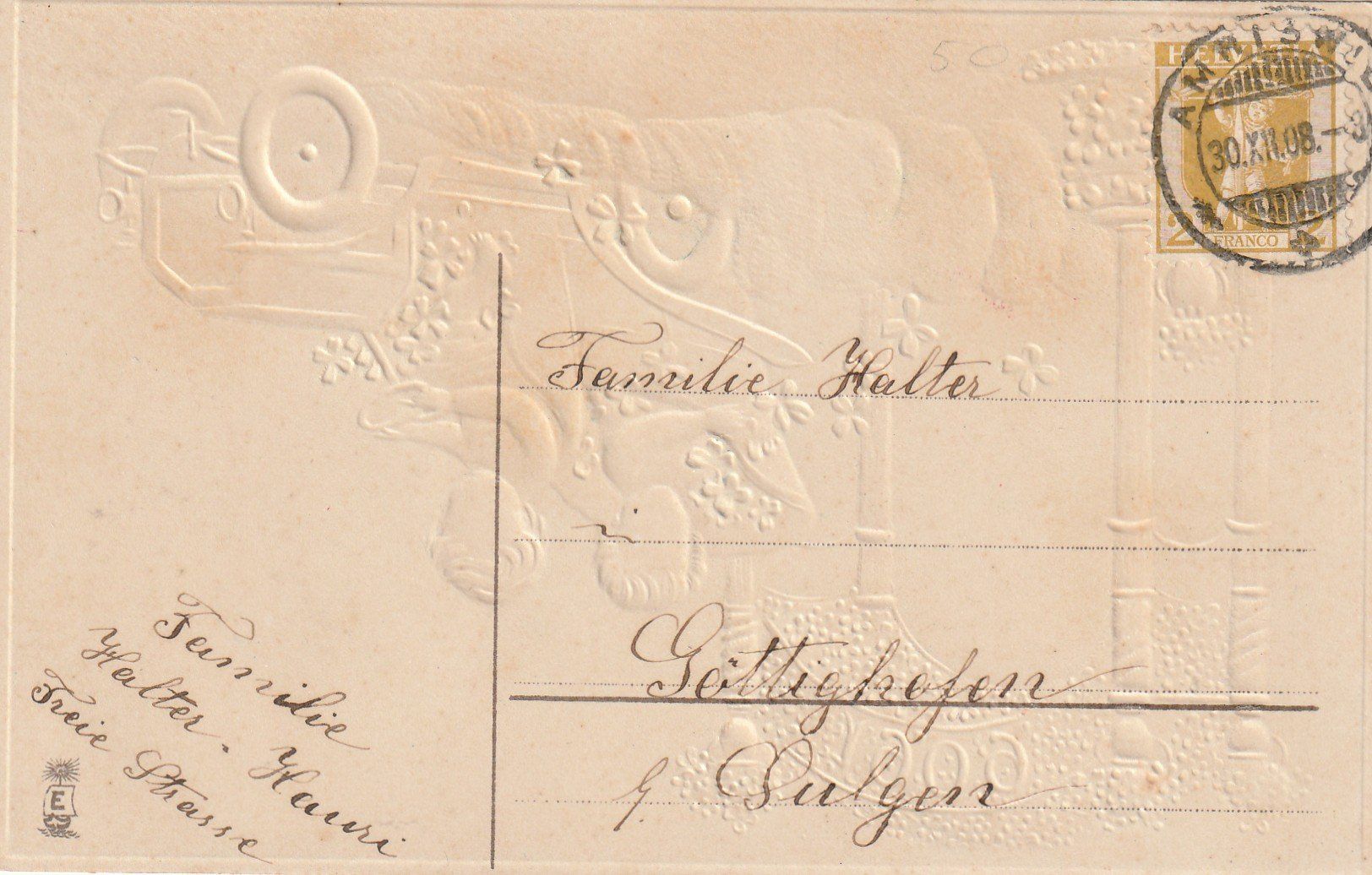 Ansichtskarten: Neujahr 1909 Prägekarte – Gebraucht aus Rorschacherberg von fratovi2 1