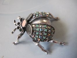 Süsser Käfer Brosche mit Strass, Silberfarben!