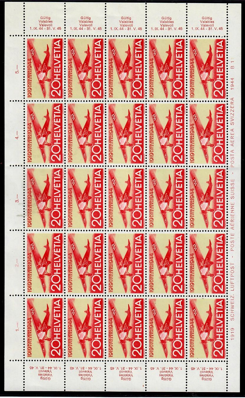 Tous les timbres: 1944, Bogen Flugpostmarke F38, mit Rasterfehler – D'occasion à Adliswil par Micoculier