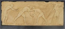 Relief altgriechische Ringer aus Ton, gerahmt UNIKAT