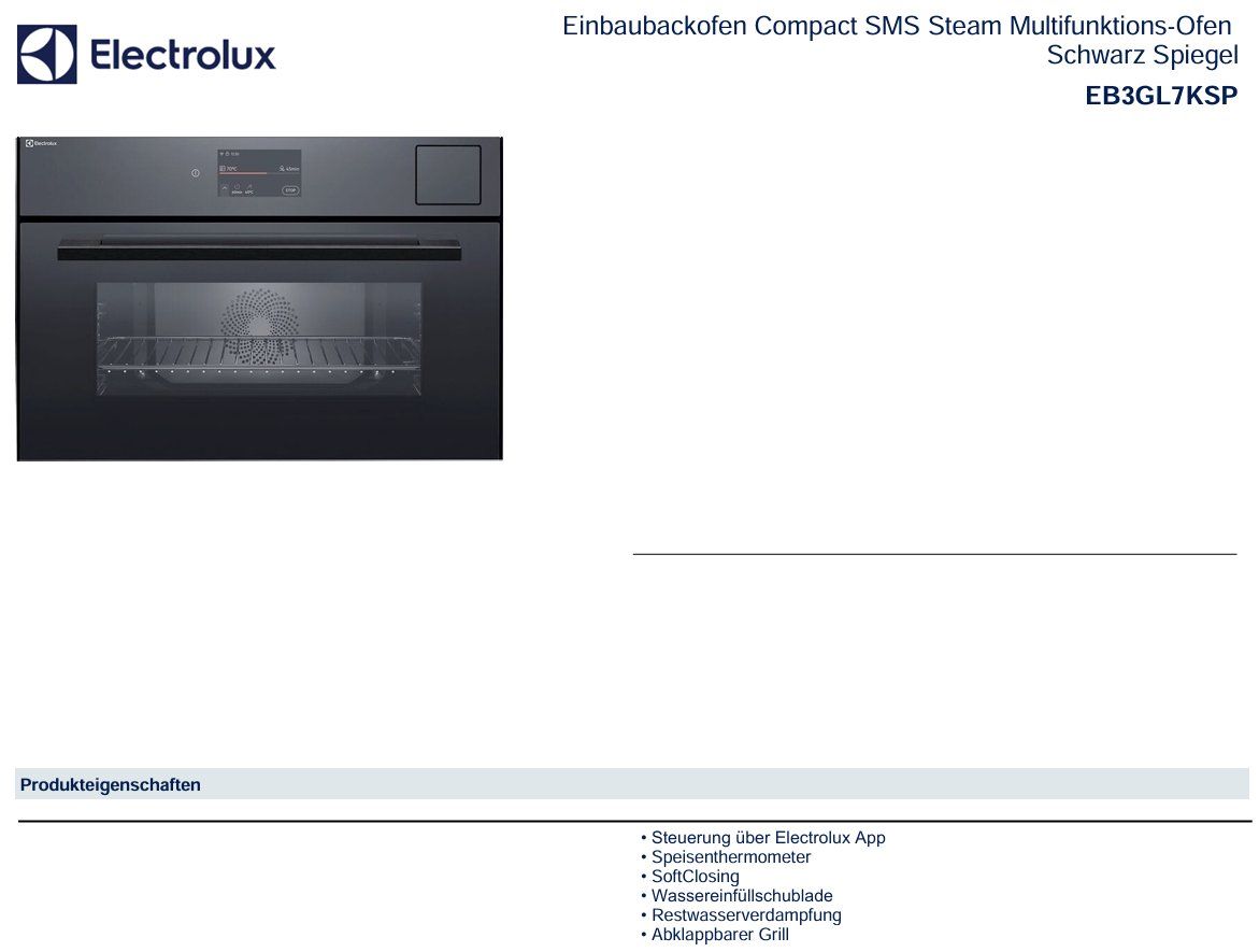 Electrolux Forni: 041 Electrolux Einbau Multifunktions Ofen/Steamer 38x55cm – Nuovo e nell'imballaggio originale da Derendingen venduto da Meisterstuecke 1