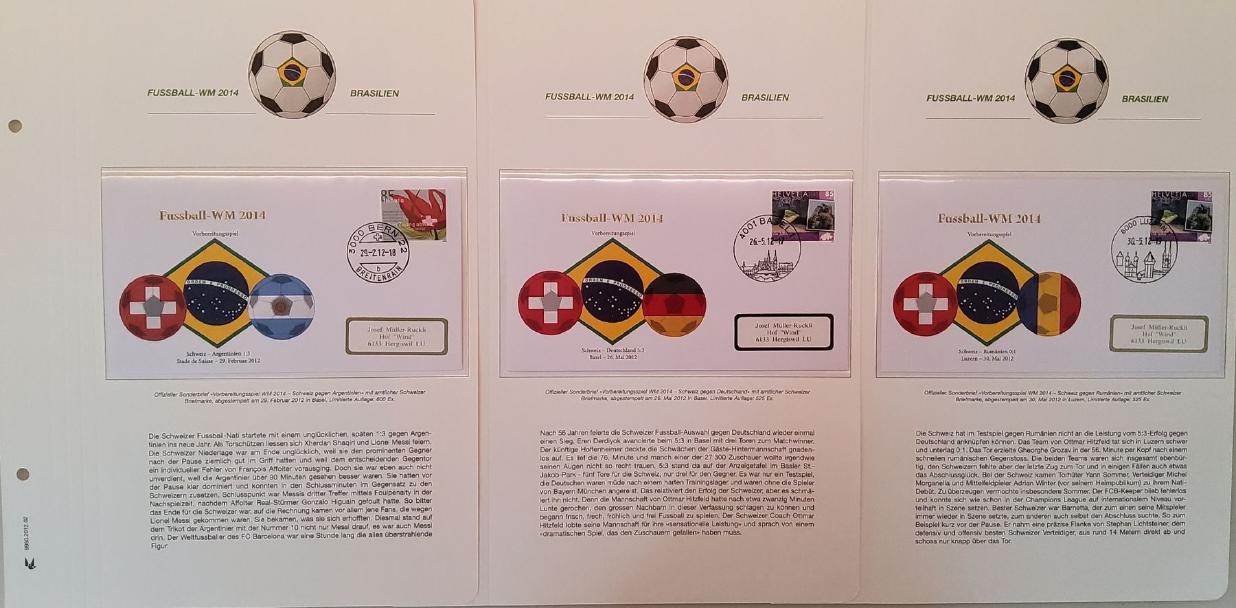 Tutti i francobolli: Fussball WM 2014 - Los 1 - 21 Briefe – Usato da Buchrain venduto da mue_kru 2