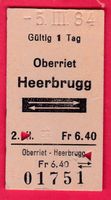 KARTON BILLETT, OBERRIET - HEERBRUGG, 2.KLASSE, RETOUR