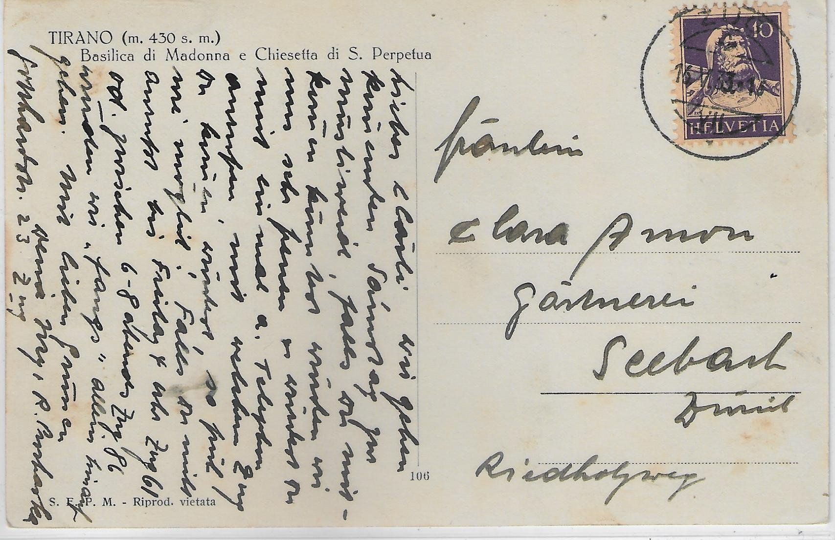 Cartoline postali: Tirano - Basilica di Madonna – Usato da Ettingen venduto da Kartenplanet 1