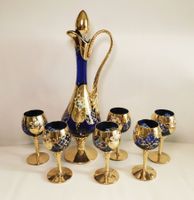 Original Murano Likörservice "Tre Fuochi" Kobaltblau & Gold