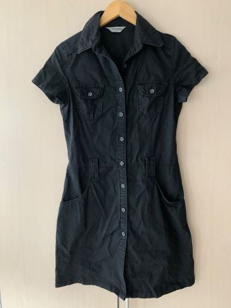 Schwarzes Baumwolle Kleid, Sommerkleid, Hemdkleid, Gr. M
