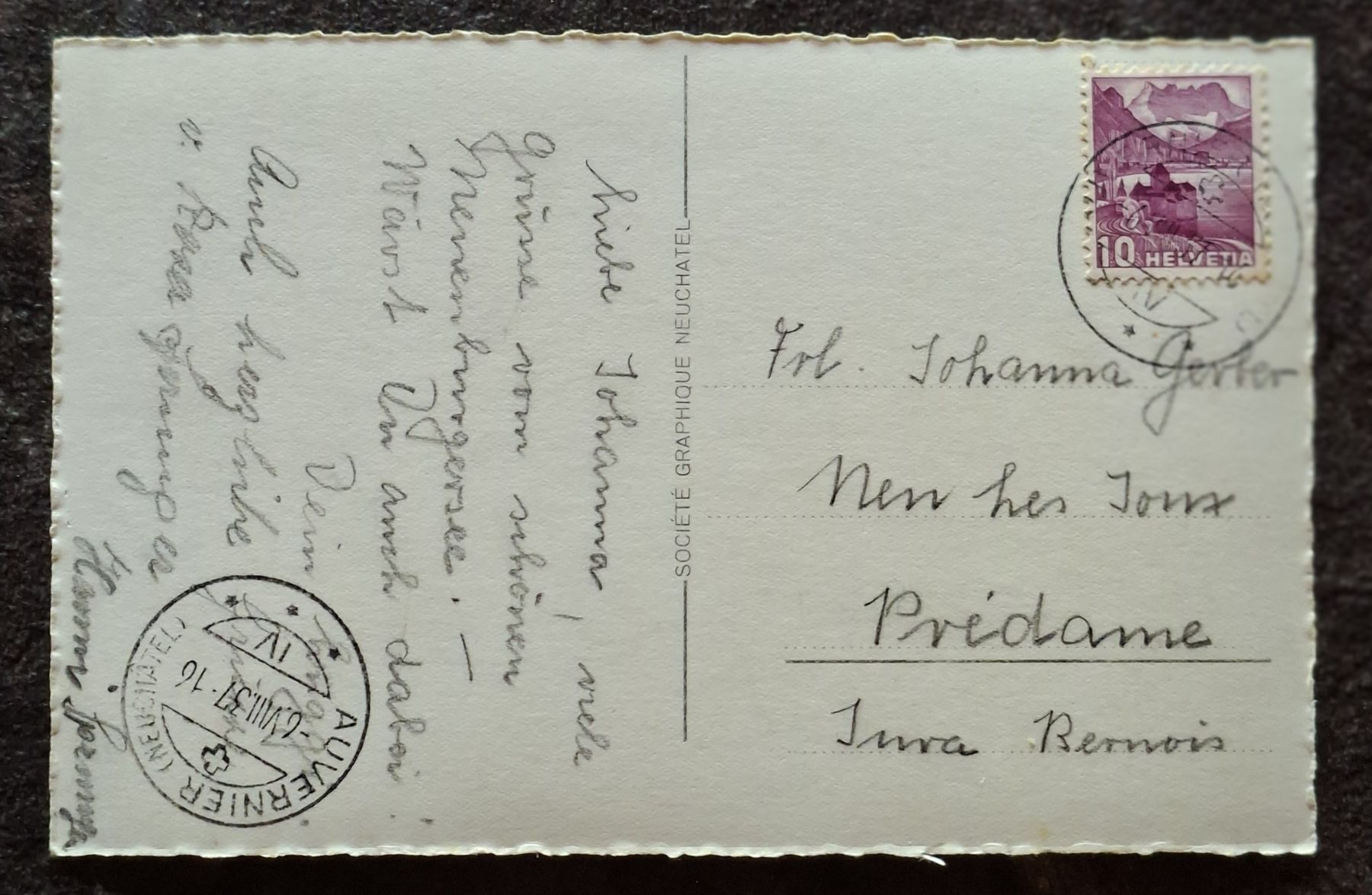 Cartoline postali: Ansichtskarte Auvernier mit See und Dorf 1937 – Usato da Siebnen venduto da Leissav 1