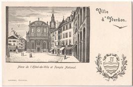Ville d'YVERDON: Place animée, cpa artistique Thevoz ~1900