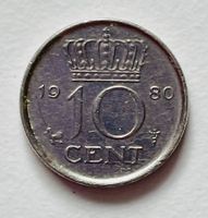 10 Cent Münze Niederlande 1980, Sammlerstück ! - AU-50!
