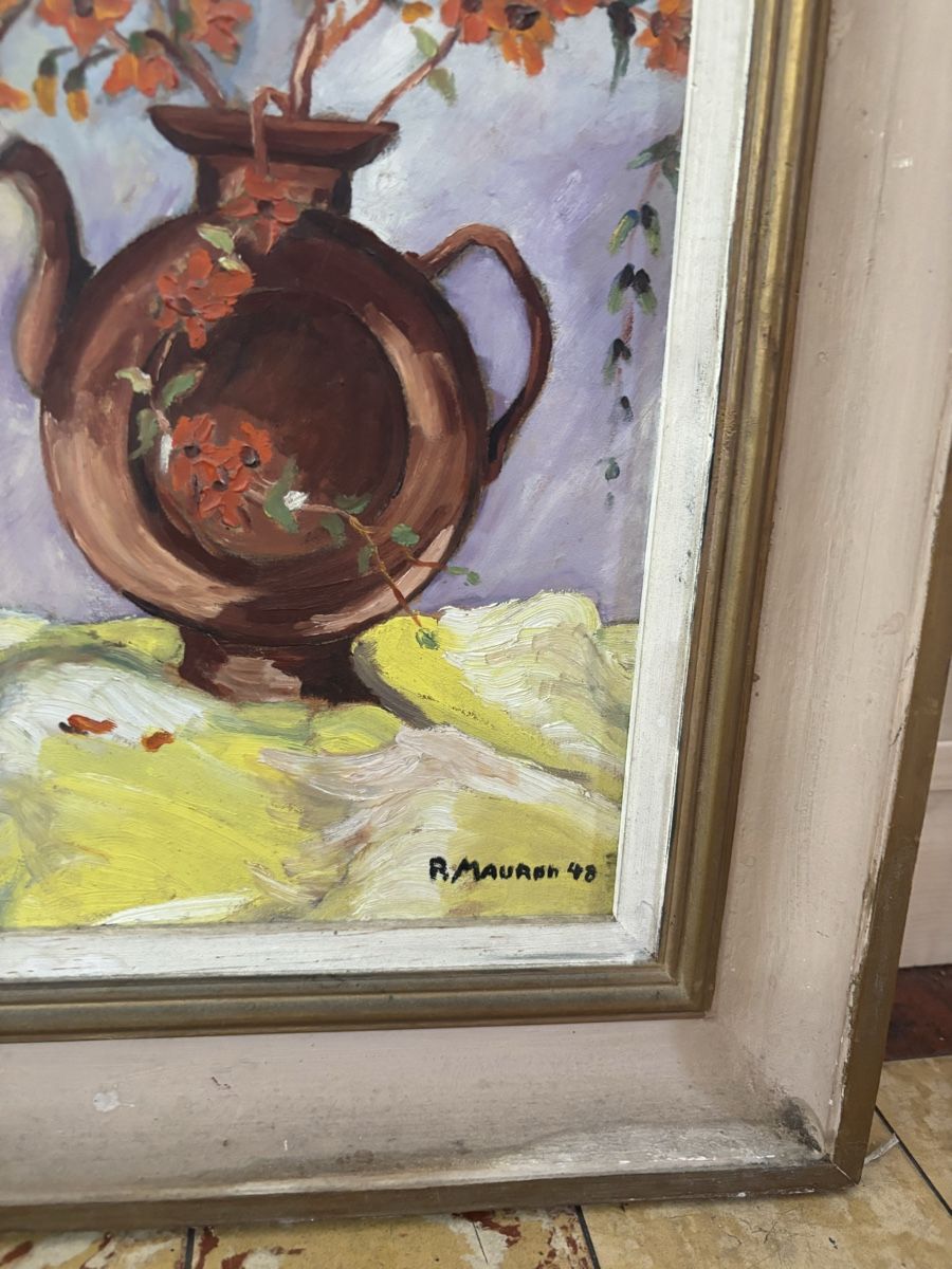 Dipinti: Peinture R. Mauron 48,  fleurs dans théière  – Usato da Les Brenets venduto da moe_ym8r 1