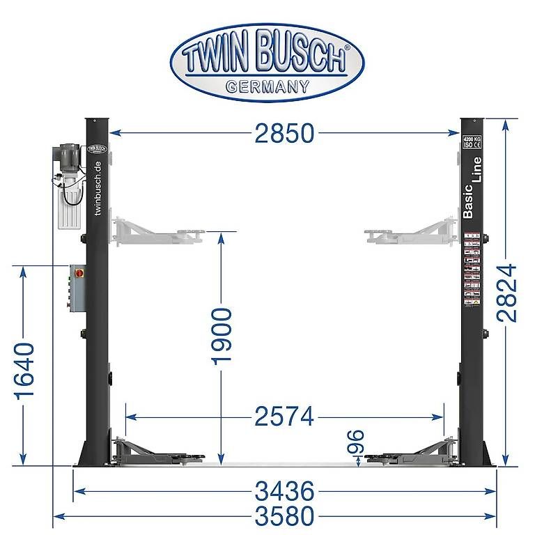 Twin Busch Piattaforme elevatrici & Crick: 2 Säulen Hebebühne 4.2 t - BASIC autom. Entriegelung - Grau – Nuovo e nell'imballaggio originale da Rüthi (Rheintal) venduto da Toptool 2
