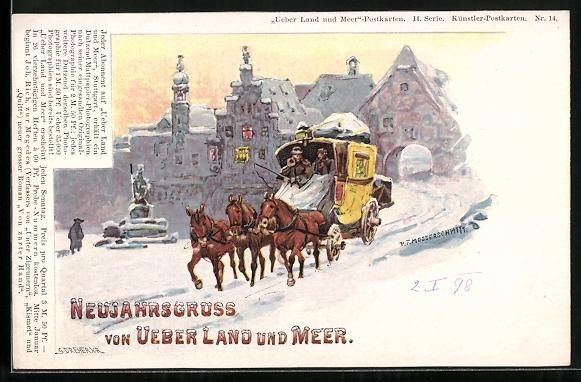 Cartoline postali: P. F. Messerschmitt, Postkutsche im Wint – Usato da Berlin venduto da bartko-reher