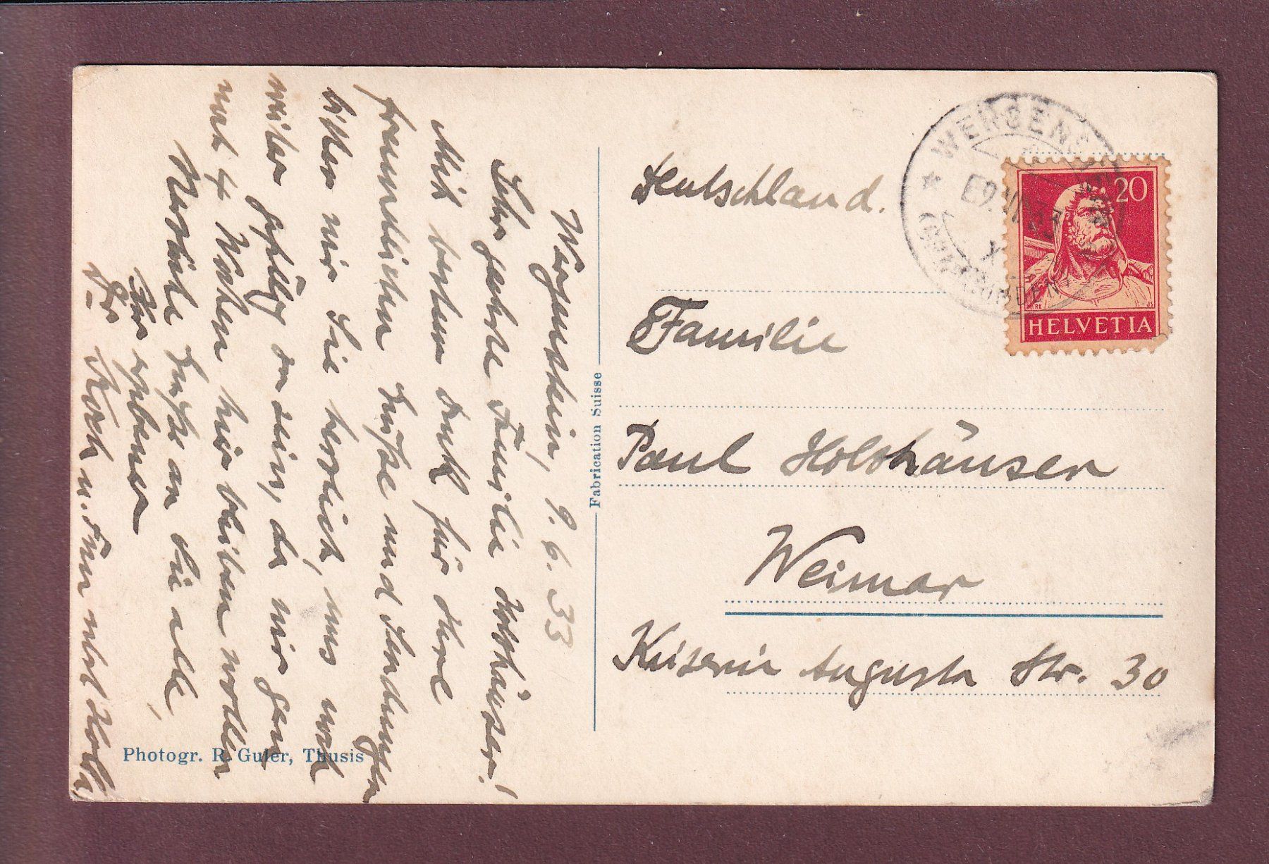 Cartoline postali: WERGENSTEIN - Interiur de la baseglia - 1933 – Usato da Pully venduto da nicecards 1