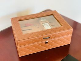 Humidor für 50 Zigarren in Braun Leder Look NEU