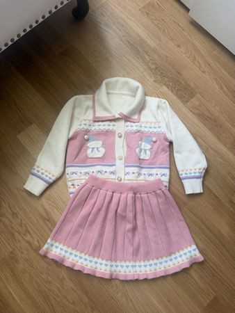 Cute Kids Winter Outfit: Pink Skirt and Cardigan Set!